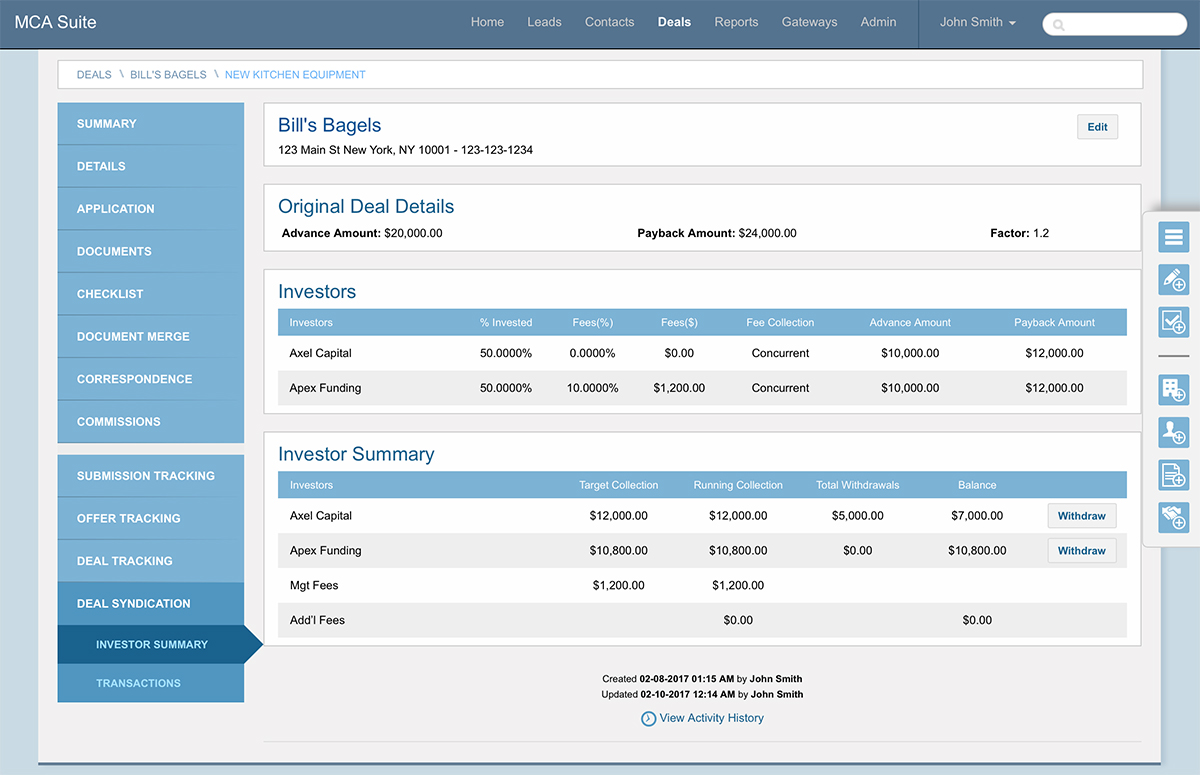 Setup and Manage Merchant Cash Advance Syndication